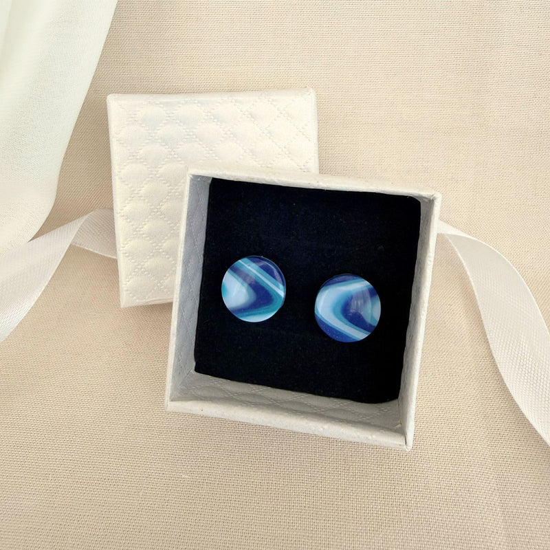 Australian handmade stud earrings Wavelength presented in gift box with ribbon.
