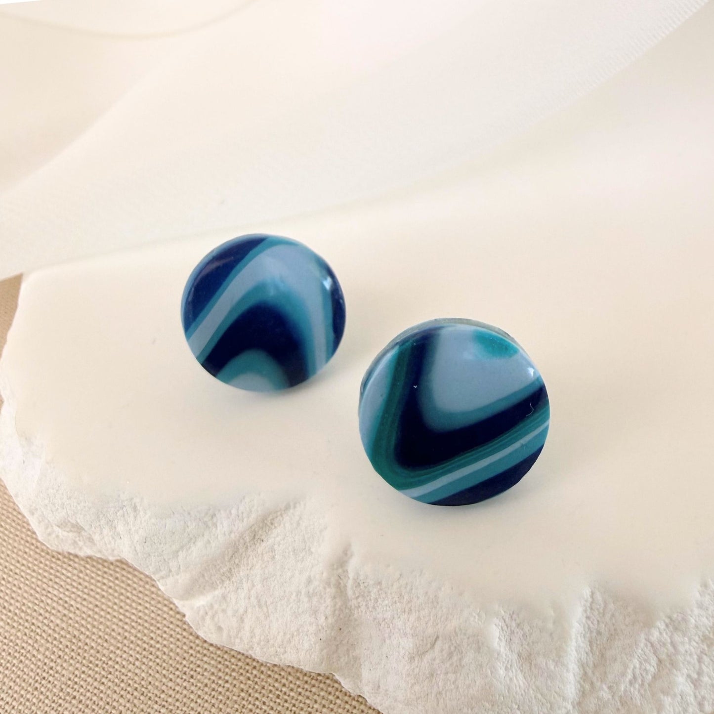 Wavelength - Australian handmade stud earrings in coastal blue wave design.